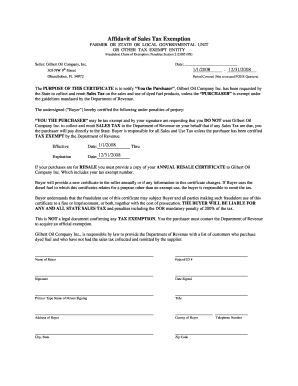 Florida Sales Tax Exemption Affidavit