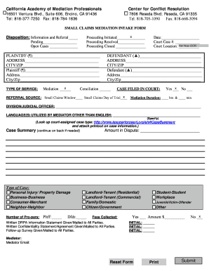 California Small Claims Mediation Intake Form