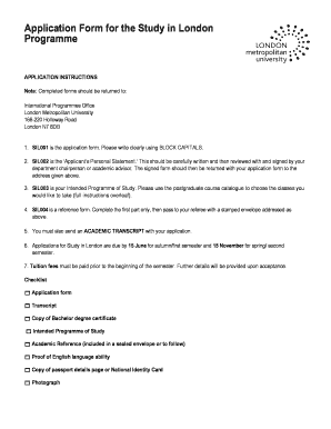 Application Form for PG Study in London