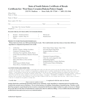 South Dakota Certificate of Resale