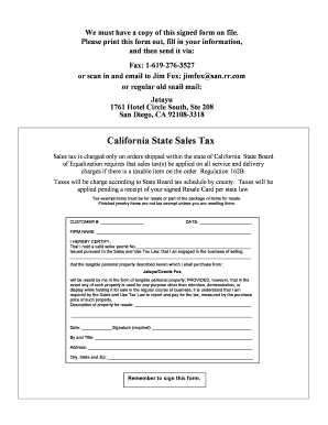 California State Sales Tax Resale Certificate