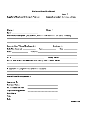 Equipment Condition Report