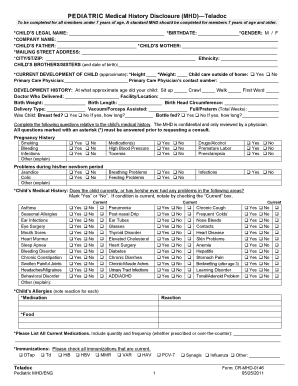 Pediatric Medical History Disclosure Form