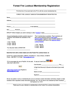 Forest Fire Lookout Membership Registration Form