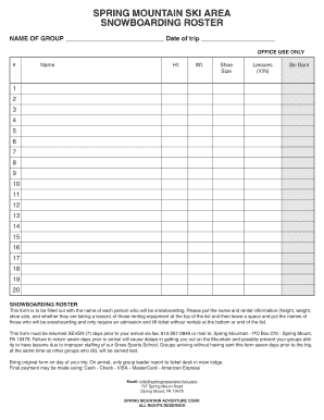 Spring Mountain Snowboarding Roster and Liability Release
