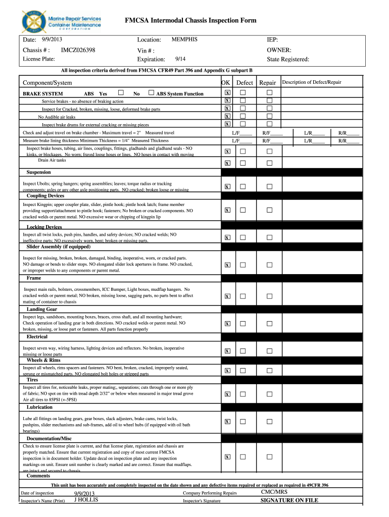 fmcsa intermodal chassis inspection form Preview on Page 1