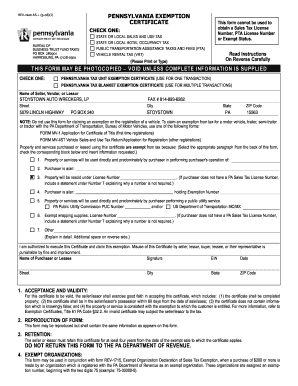Pennsylvania Exemption Certificate