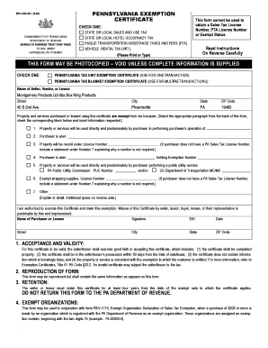 Pennsylvania Exemption Certificate