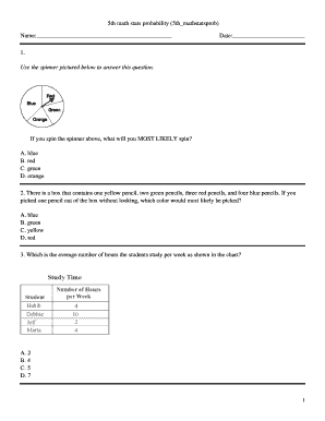5th Grade Math Statistics Probability Worksheet