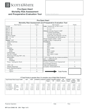 Pre-Open Heart Mortality Risk Assessment Form