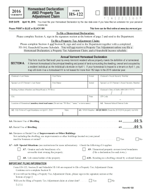 Vermont Homestead Declaration and Property Tax Adjustment Claim