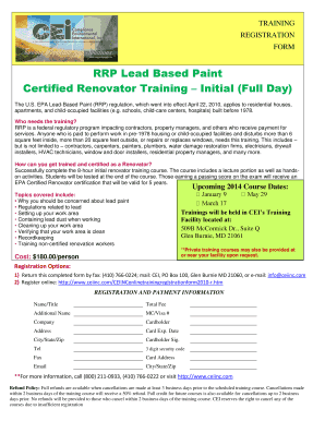 RRP Lead Based Paint Certified Renovator Training Registration Form