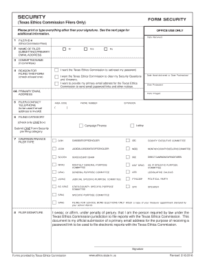 Texas Ethics Commission Security Form