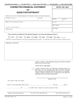 Texas Corrected Financial Statement and Good-Faith Affidavit