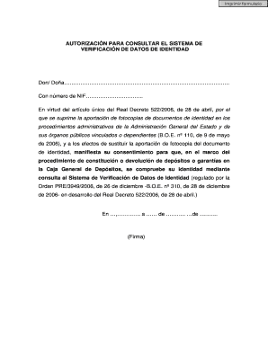 Autorización para consultar el sistema de verificación de datos de identidad
