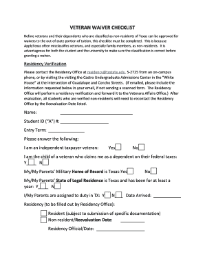 Texas Veteran Tuition Waiver Checklist