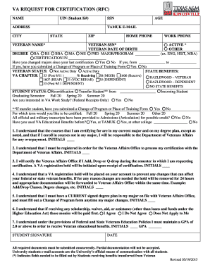 VA Request for Certification Form