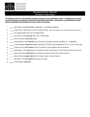 San Diego Housing Commission Pre-Qualification Checklist