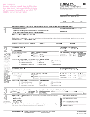 US Copyright Office Form VA for Visual Arts