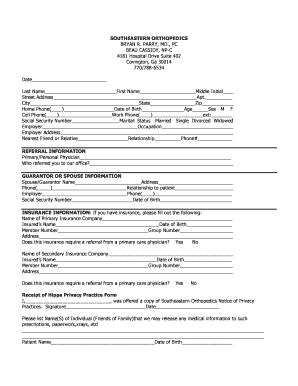 Southeastern Orthopedics Patient Intake Form
