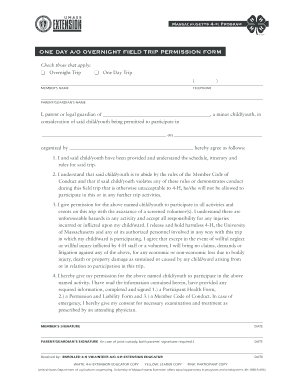 Massachusetts 4-H Field Trip Permission Form