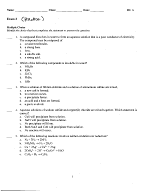 Chemistry Exam 2 Multiple Choice Test