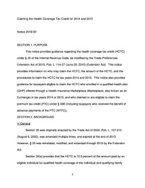 Health Coverage Tax Credit Notice 2016-02