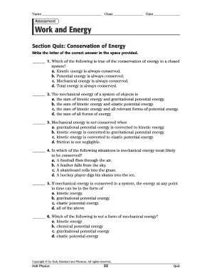 Conservation of Energy Quiz