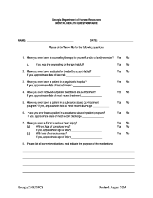 Georgia Mental Health Questionnaire