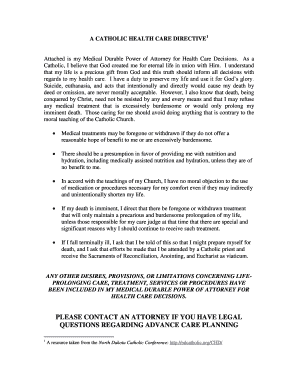 Catholic Health Care Directive and Medical Durable Power of Attorney