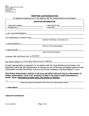 Texas Workforce Commission Authorization Form