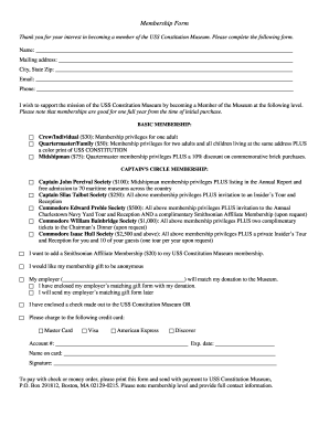 USS Constitution Museum Membership Form