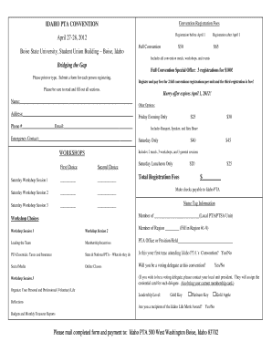 Idaho PTA Convention Registration Form