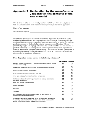 Nordic Ecolabelling Raw Material Declaration