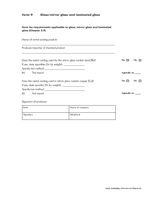 Glass and Laminated Glass Requirements Form
