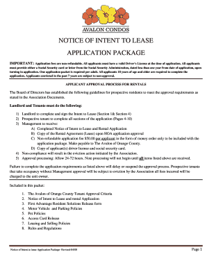 Notice of Intent to Lease Application Package