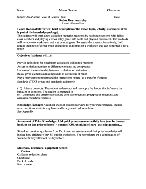 Redox Reactions Lesson Plan