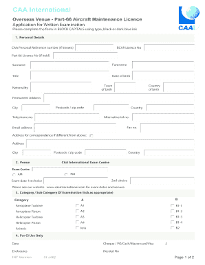 CAA Part-66 Aircraft Maintenance Licence Application