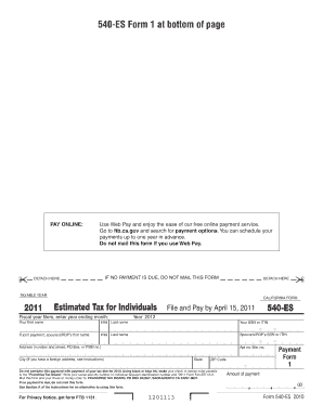 California Form 540-ES 2011 Estimated Tax for Individuals