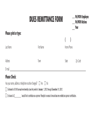 Port Authority Retirees Association Dues Remittance Form