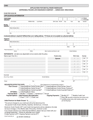 Ohio Dental/Vision Insurance Application