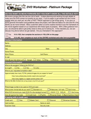 DVD Worksheet - Platinum Package