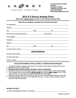 La-Z-Boy E-Z Bucks Awards Form