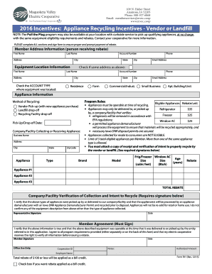 2016 Appliance Recycling Incentives Form