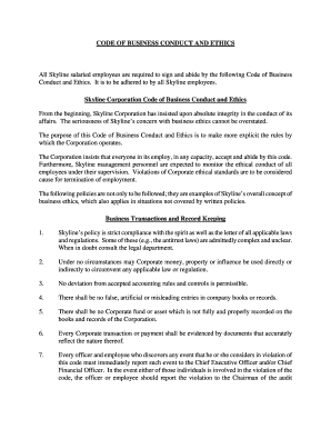 Skyline Corporation Code of Business Conduct and Ethics