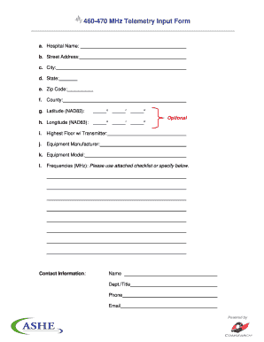460-470 MHz Telemetry Input Form