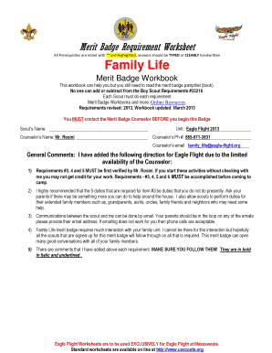 Boy Scouts Family Life Merit Badge Worksheet