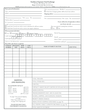 Southern Exposure Seed Exchange Order Form