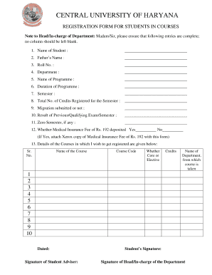 Central University of Haryana Student Registration Form
