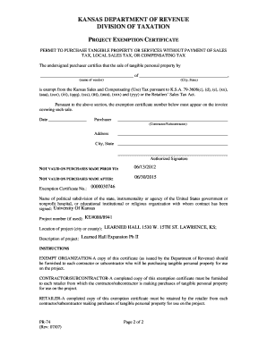 Kansas Project Exemption Certificate